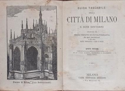 Guida tascabile di Milano e suoi dintorni illustrata da sedici vedute in cromolitografia, da sei incisioni e da una pianta topografica a colpo d'occhio - copertina
