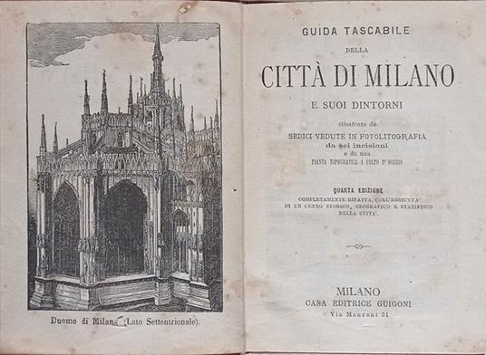 Guida tascabile di Milano e suoi dintorni illustrata da sedici vedute in cromolitografia, da sei incisioni e da una pianta topografica a colpo d'occhio - copertina