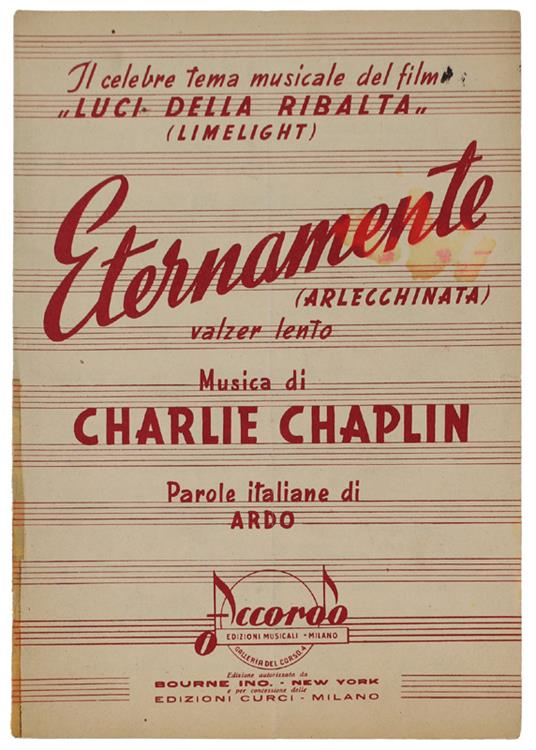 Eternamente (Arlecchinata). Spartito X Canto Mandolino O Fisarmonica - Charlie Chaplin (Musica), Ardo (Parole) - Accordo, - 1957 - copertina
