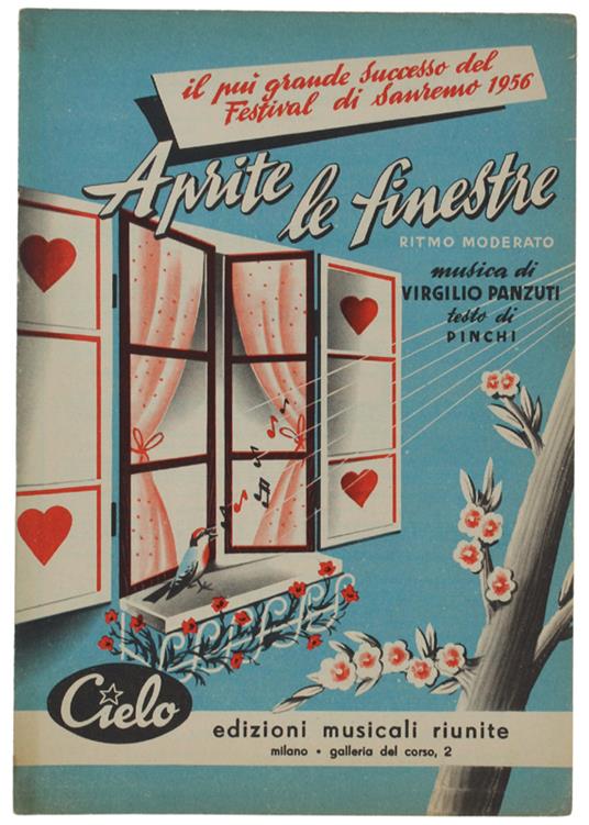 Aprite Le Finestre. Spartito X Canto Mandolino O Fisarmonica - Panzuti, Pinchi - Cielo Edizioni Musicali Riunite, - 1956 - copertina