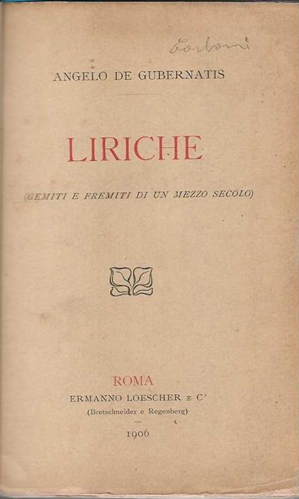 Liriche - Angelo De Gubernatis - copertina