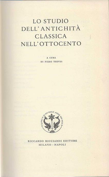 Lo Studio dell'Antichità Classica nell'Ottocento - Piero Treves - copertina