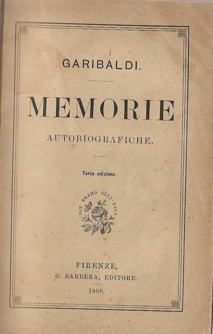 Memorie autobiografiche - Giuseppe Garibaldi - copertina