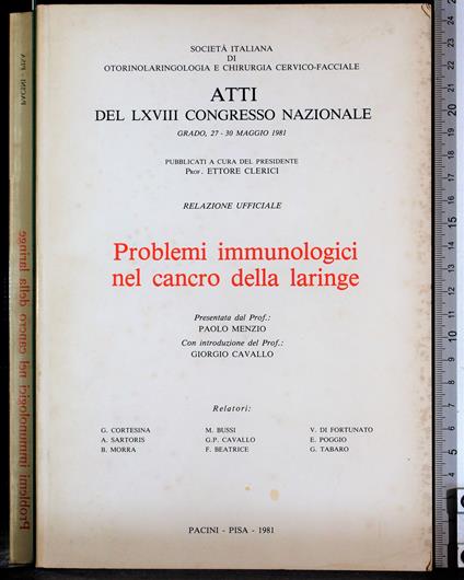 Atti… Problemi immunologici nel cancro della laringe - copertina