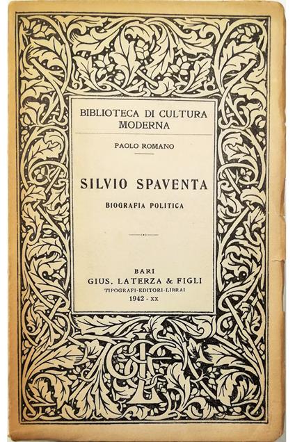 Silvio Spaventa Biografia politica - Paolo Romano - copertina
