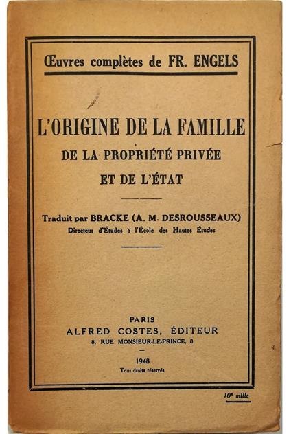 L' origine de la famille de la propriété privée e de l'État - Friedrich Engels - copertina