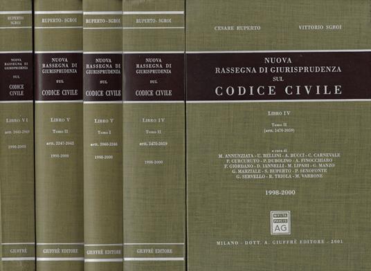 Nuova Rassegna di Giurisprudenza sul Codice Civile (1998-2000). Libro IV-Tomo II, Libro V-Tomo I, Libro V-Tomo II, Libro VI - copertina