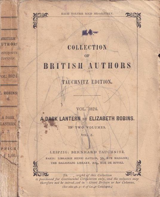 A dark lantern, vol. II - Elizabeth Robins - copertina
