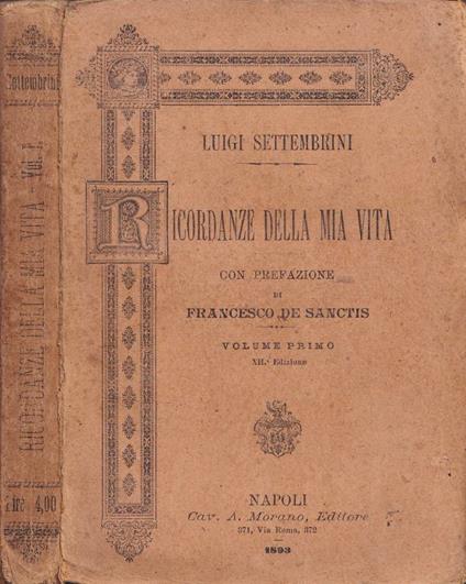 Ricordanze della mia vita, vol. I - Luigi Settembrini - copertina