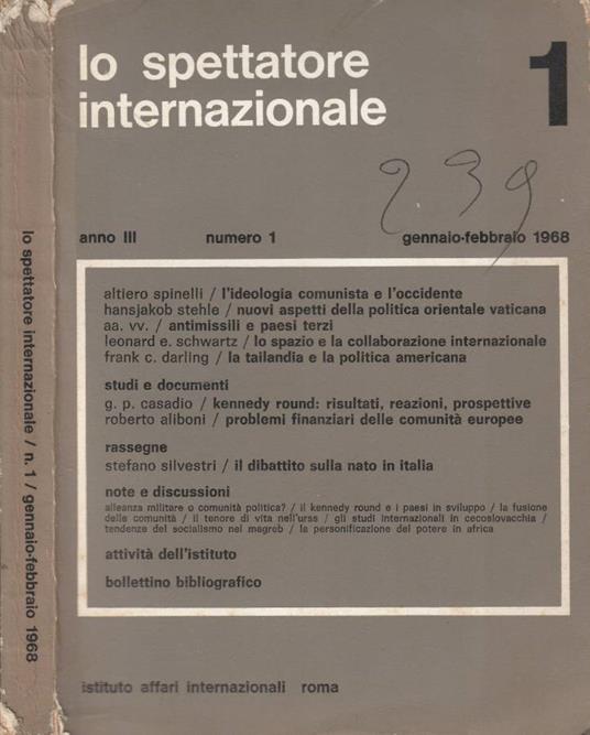 Le spettatore internazionale anno III, numero 1, gen-feb 1968 - Altiero Spinelli - copertina