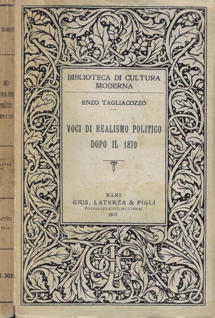 Voci di realismo politico dopo il 1870 - Enzo Tagliacozzo - copertina