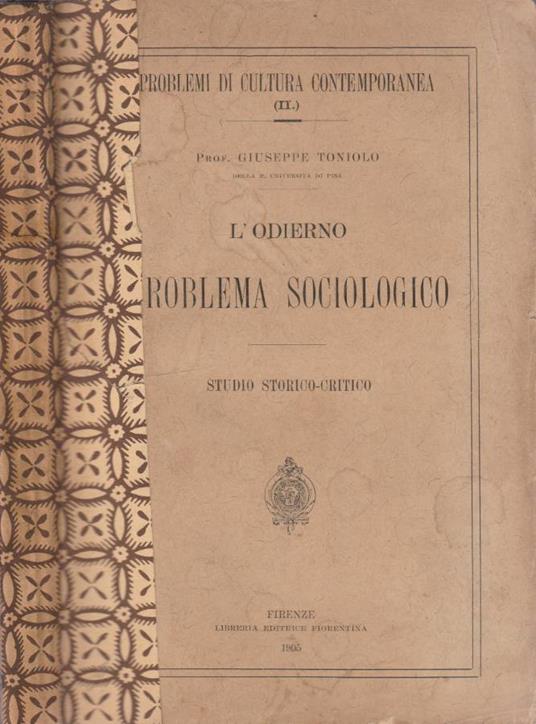 L' odierno problema sociologico - Giuseppe Toniolo - copertina