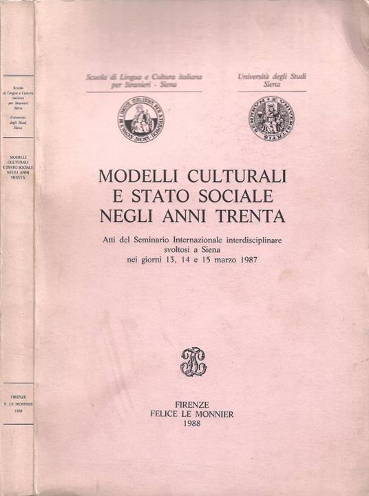 Modelli Culturali e Stato Sociale negli Anni Trenta - Carlo Vallauri - copertina