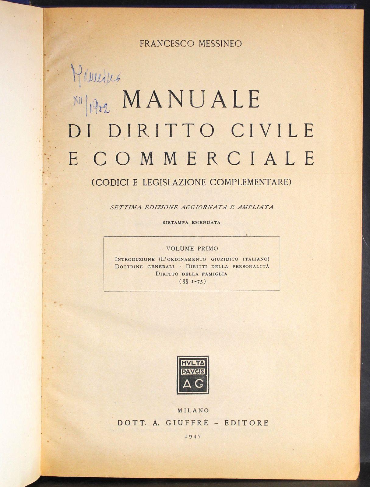 Manuale di diritto civile e commerciale. Vol 1