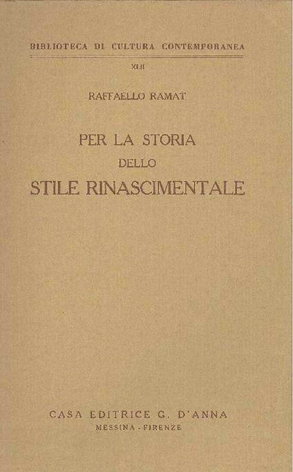 Per la storia dello stile rinascimentale - copertina