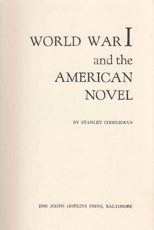 World War I and the American Novel - copertina
