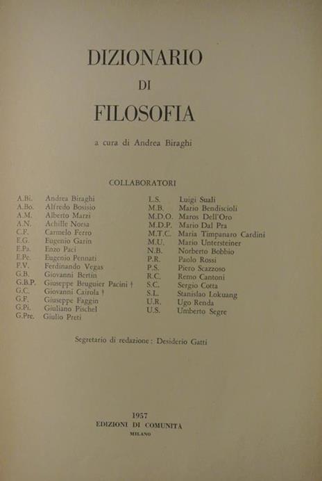 Dizionario di filosofia - Biraghi Andrea - copertina