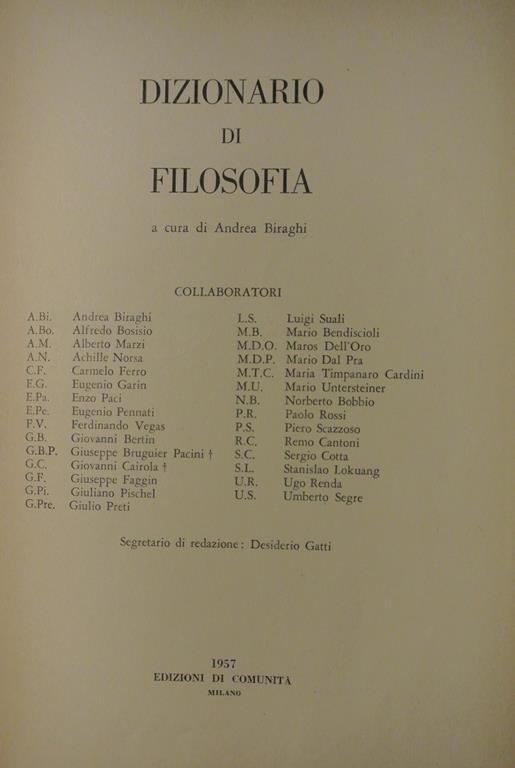 Dizionario di filosofia - Biraghi Andrea - copertina