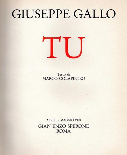 Giuseppe Gallo. Tu - Giuseppe Gallo - copertina