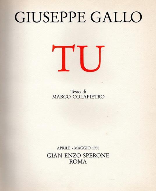 Giuseppe Gallo. Tu - Giuseppe Gallo - copertina