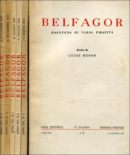 Belfagor. 1959. Anno Xiv. Rassegna Bimestrale, 6 Fascicoli. Annata Completa - copertina