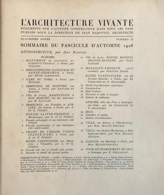 L' Architecture Vivante. Documents sur l'activitè constructive dans tous les pays. Publiès sous la direction de Jean Badovici, architecte - Jean Badovici - 2