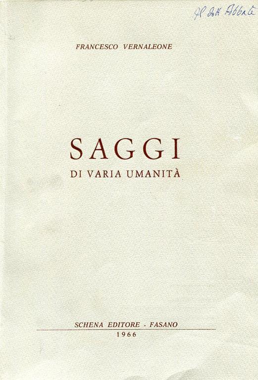 Saggi di varia umanità - Francesco Vernaleone - copertina