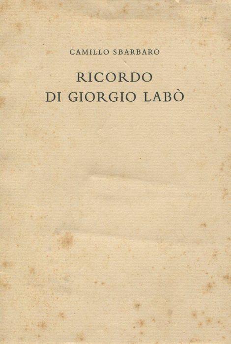 Ricordo di Giorgio Labò - Camillo Sbarbaro - copertina