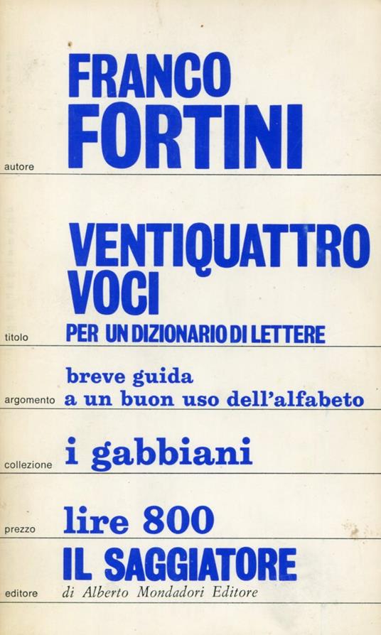 Ventiquattro voci per un dizionario di lettere - Franco Fortini - copertina