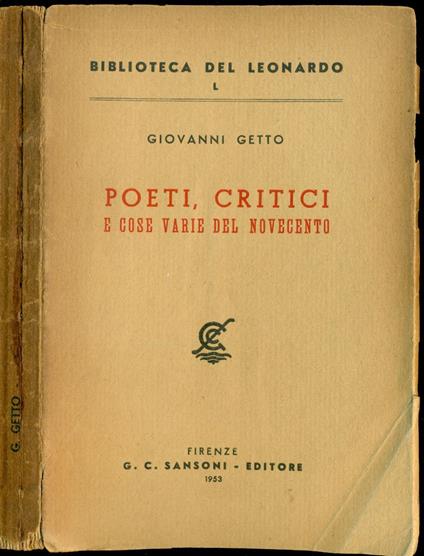 Poeti, critici e cose varie del Novecento - Giovanni Getto - copertina