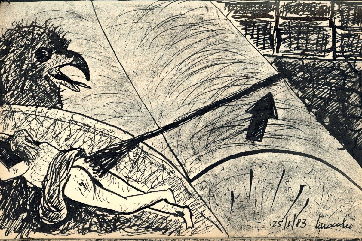 Quaderno con 72 disegni ad inchiostro originali. 1983