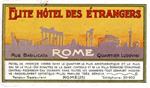 Targhetta pubblicitaria Elite Hotel des Etrangers,  Roma, 1925