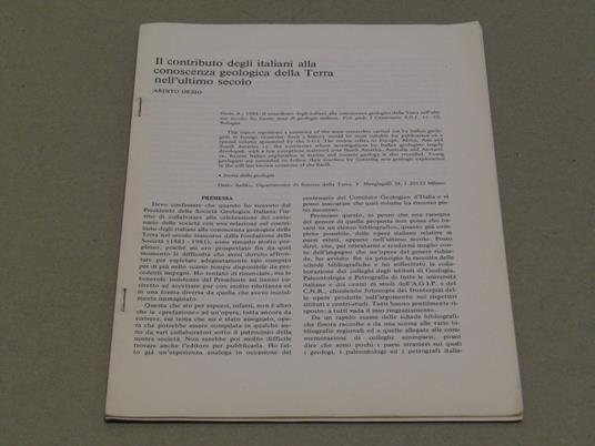 Il Il Contributo Degli Italiani Alla Conoscenza Geologica Della Terra Nell'Ultimo Secolo - Ardito Desio - copertina