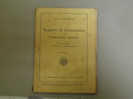 Giulia Baldasseroni. Appunti di Grammatica e di Letteratura italiana per le scuole d'avviamento professionale - copertina