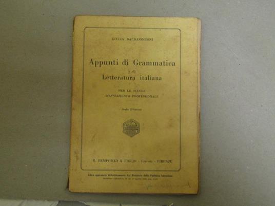 Giulia Baldasseroni. Appunti di Grammatica e di Letteratura italiana per le scuole d'avviamento professionale - copertina