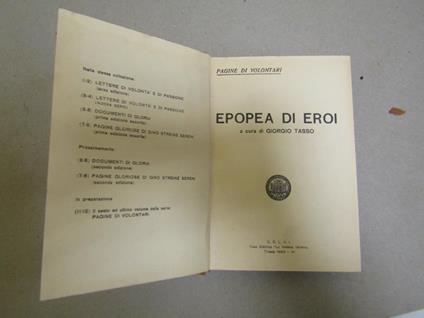 Epopea Di Eroi - Giorgio Tasso - copertina