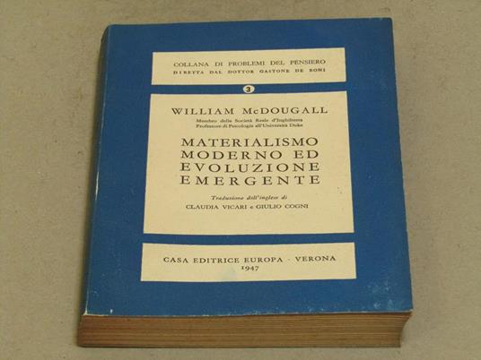 Materialismo moderno ed evoluzione emergente volume 3 - William McDougall - copertina