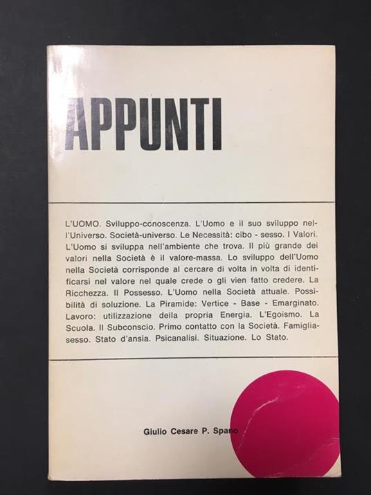 Appunti. "l'uomo". S.e. 1970. Con lettera dell'autore - copertina