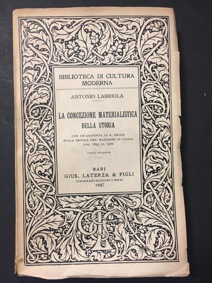 Labriola Antonio. La concezione materialistica della storia. Laterza. 1947 - Antonio Labriola - copertina