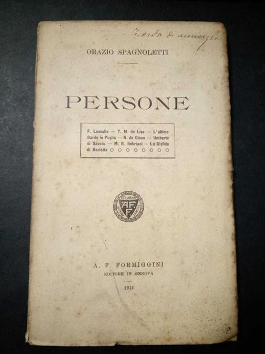 Persone. Formiggini A.F. 1914 - Orazio Paoletti - copertina