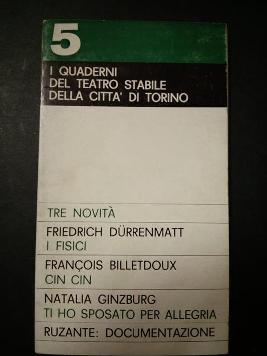 I quaderni del teatro stabile della città di Torino n.5. Edizioni del teatro stabile. 1965 - copertina