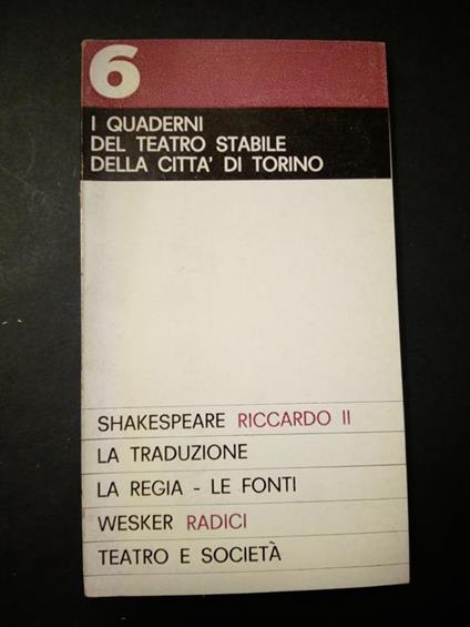I quaderni del teatro stabile della città di Torino n.6. Edizioni del teatro stabile.1966 - copertina