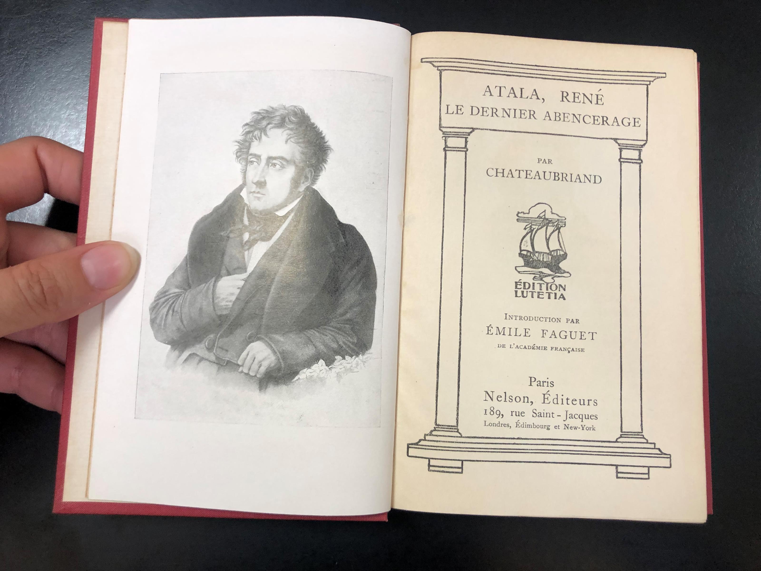de Chateaubriand Francois-Rene. Atala, René, Le dernier abencerage. Editions Lutetia
