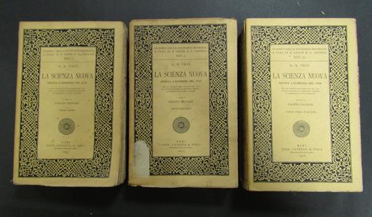 Giambattista Vico. La scienza nuova. a cura di Fausto Nicolini. 3 voll. Laterza. 1916 - Giambattista Vico - copertina