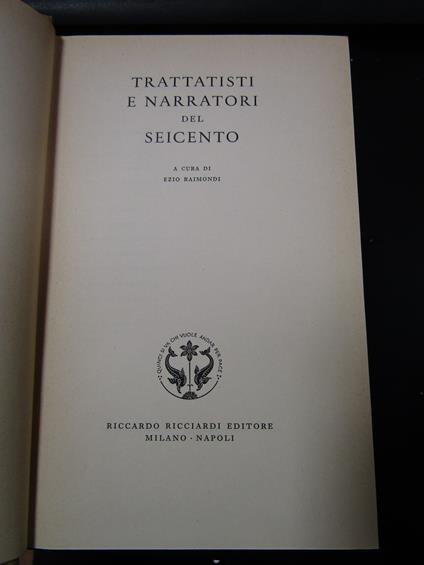 Trattatisti e narratori del Seicento. Ricciardi Editore 1960 - copertina