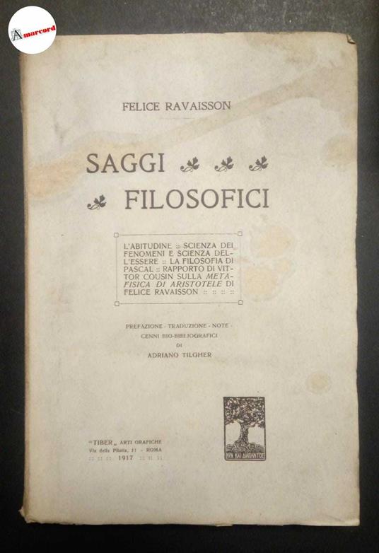 Ravaisson Felice, Saggi filosofici, Tiber, 1917 - copertina