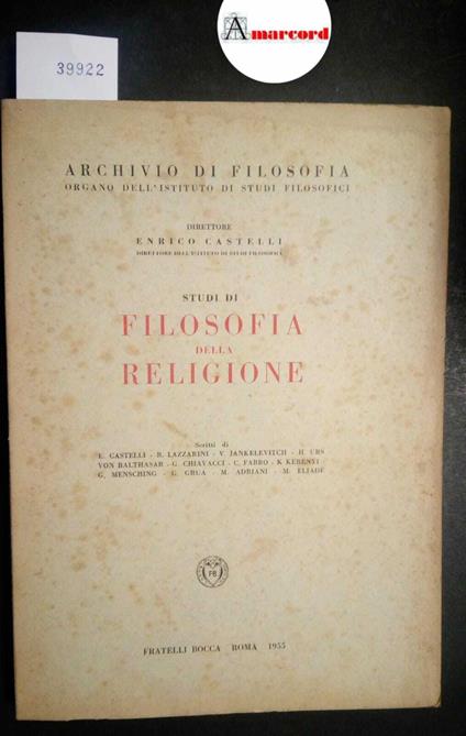 AA. VV., Studi di filosofia della religione, Bocca, 1955 - copertina