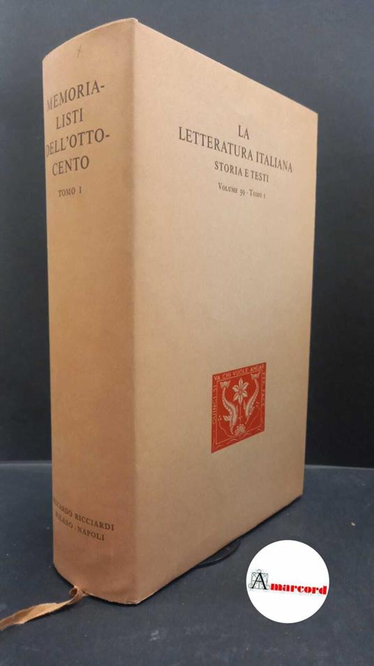 Memorialisti dell'Ottocento Tomo I - copertina