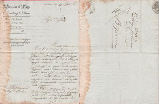 Prefilatelica. Da San Remo a Comune di Boscomare. 27 ottobre 1838 - copertina
