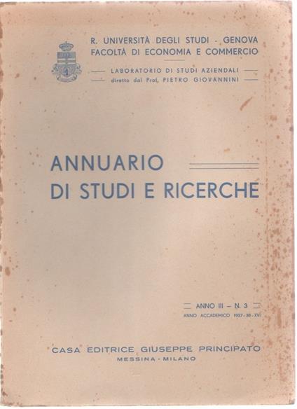 Annuario di Studi e Ricerche. Anno 3. 1938. AA.VV - copertina